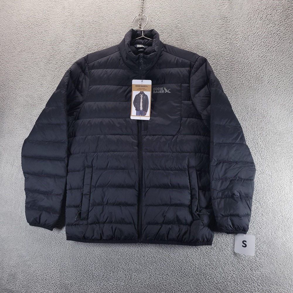 Eddie Bauer Jacket Mens S Black Down Packable Puffer Lightweight 650 Fill